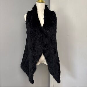 Bloomingdale’s Cashmere & Rabbit Fur Vest – Size M – Black – Adjustable Like New